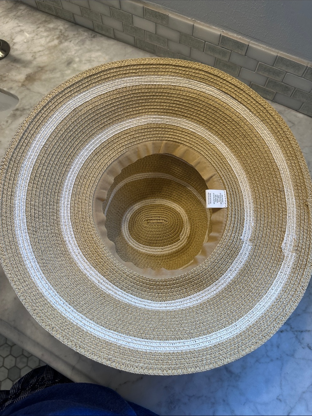 Beach Hat Summer Tan and White Straw Hat - Picture 4 of 7
